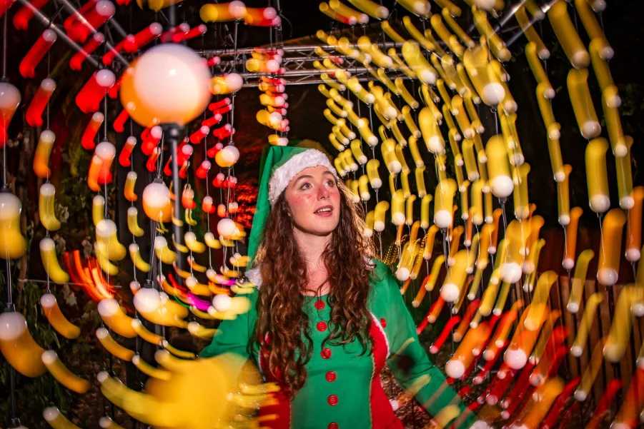 Colourful illuminated winter trail installation